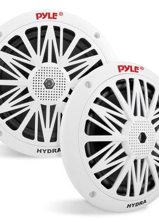 Pyle 6.5 Inch Dual Marine Speakers - 2 Way Waterproof and Weather Resistant Outdoor Audio Stereo Sound System with 200 Watt Power, Poly Carbon Cone and Butyl Rubber Surround - 1 Pair (White)