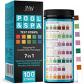JNW 7-in-1 Pool Test Strips, 100 Quick & Accurate Test Strips for Pool Water, Spa Test Strips for Hot Tub, Chlorine Test Strips, Bromine, pH, Alkalinity, Hardness & More - Swimming Pool Test Kit