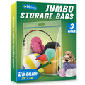 HIBAG 25 Gallon Jumbo Storage Bags, 35” x 24” Resealable Clear Bags with Handle, Extra Large XL Heavy Duty for Clothes Pillow Travel Moving, Pack of 3