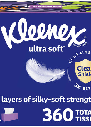 Kleenex Ultra Soft Facial Tissues, 3 Flat Boxes, 120 Tissues per Box, 3-Ply (360 Total), Packaging May Vary