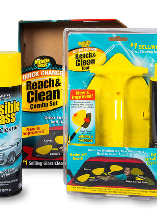 Invisible Glass 99031 Reach & Clean Glass Windshield Cleaner Tool Combo Kit With Premium Aerosol Glass Cleaner, Extendable Handle, (2) Reusable Quick Change Microfibers, and Storage Bag