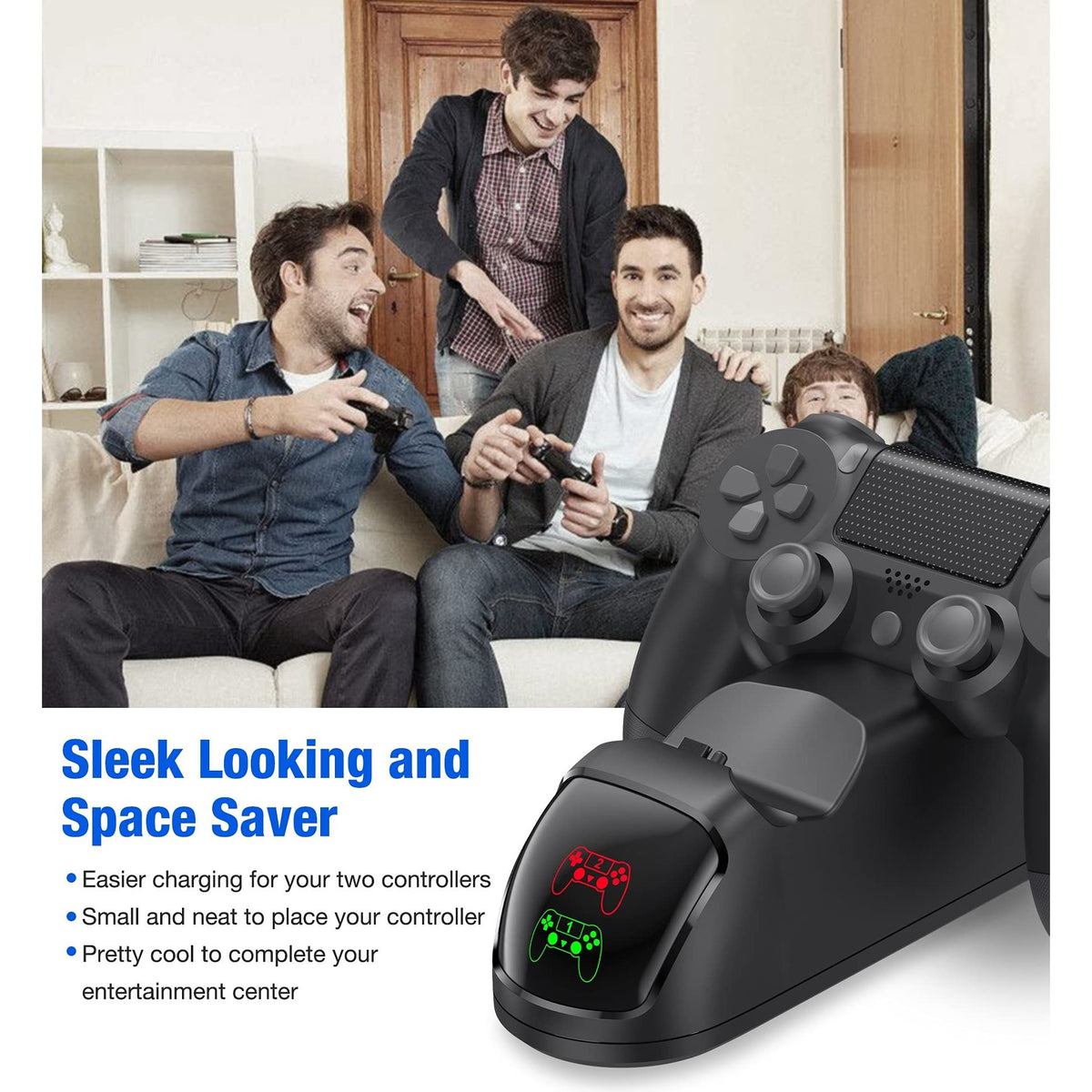 PS4 Controller Charger Dock Station with Charging Cable,1.8Hrs Fast Charge PS4 Remote Charging Station, Replacement for PlayStation 4 Controller Charger, for PlayStation 4 Games
