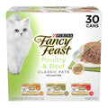 Fancy Feast Poultry and Beef Feast Classic Pate Collection Grain Free Wet Cat Food Variety Pack - (Pack of 30) 3 oz. Cans
