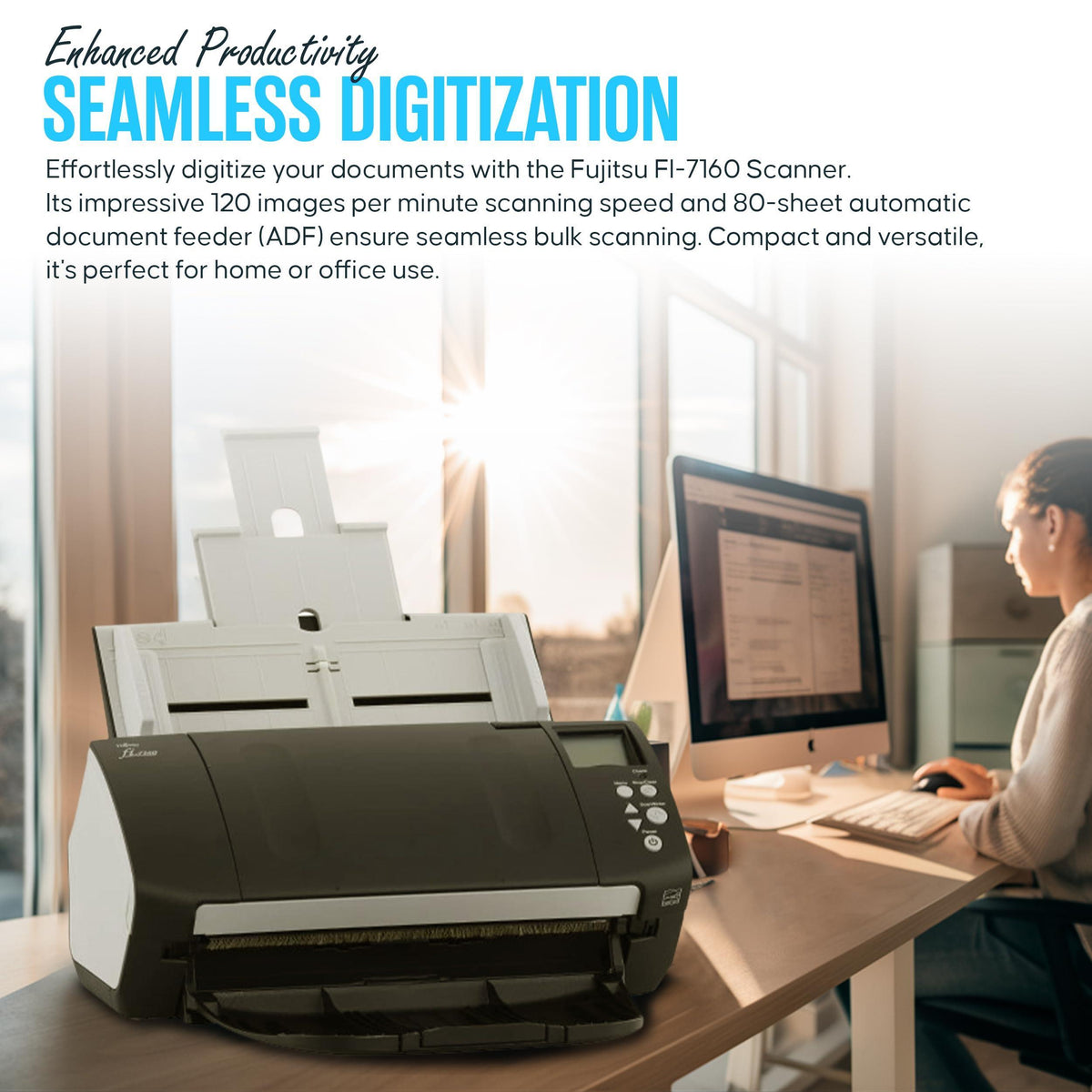 FI-7160 Fujitsu Document Scanner - Duplex - Scanners for Computers with 24V & USB 3.0 Cable, 8.5 X 14 in, 600 DPI, 60 PPM (Mono/Color), ADF, 4000 Scans Per Day (Renewed)