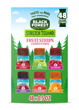 Black Forest, Stretch Island, Fruit Strips, Cherry, Apple, Raspberry, Grape, Strawberry, and Apricot, Zero Grams Added Sugar Non-GMO, 48 ct