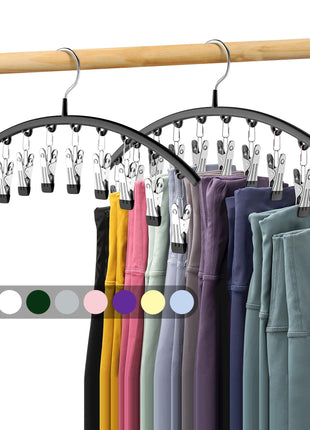Volnamal Legging Organizer for Closet,2 Pack Metal Yoga Pants Hangers w/10 Clips Hold 20 Leggings,Space Saving Hanging Closet Organizer Clothes Hanger College Dorm Essentials Apartment Essential,Black