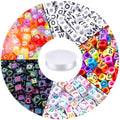 Augshy 1400pcs 5 Color Cube Alphabet Beads Bracelet Letter Beads for Bracelets Making with 1 Roll 50M Crystal String Cord for Jewelry Making（6mm）