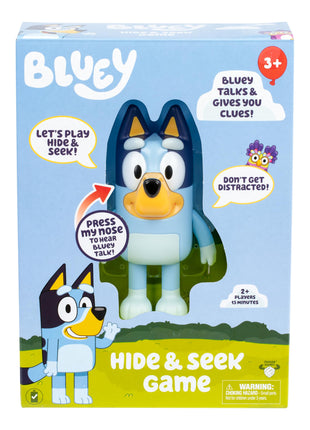 Bluey Hide & Seek Game, Hide The Figure and Press her Nose to Start The Built-in Timer, Talks and Giggles to Help Kids find her, When Found, Kids can Dance to Theme Song