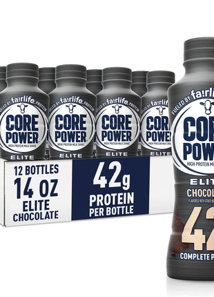 Core Power Elite High Protein Shake, Chocolate, 42g Bottle, 14oz, 12 Pack