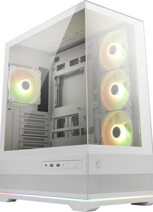MSI MAG PANO 110R PZ White - Mid-Tower Gaming PC Case - Tempered Glass Side Panel - 3 x 120mm ARGB Fans - Liquid Cooling Support up to 360mm Radiator - Mesh Panel for Optimized Airflow
