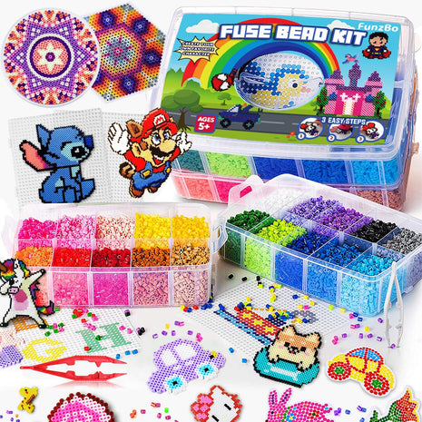 FUNZBO 23000 5mm Fuse Beads Kit - 22 Colors | 106 Patterns, School Arts and Crafts Supplies for Kids, Toys Set, Art Decorations for Room, Birthday Gifts for Girls and Boys Age 5+