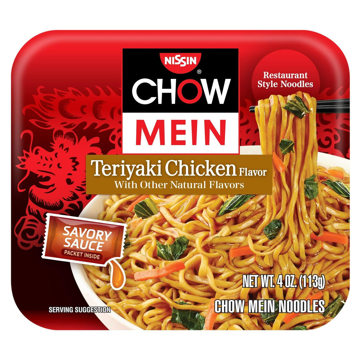 Nissin Chow Mein Noodles, Teriyaki Chicken, 4 Ounce (Pack of 8)