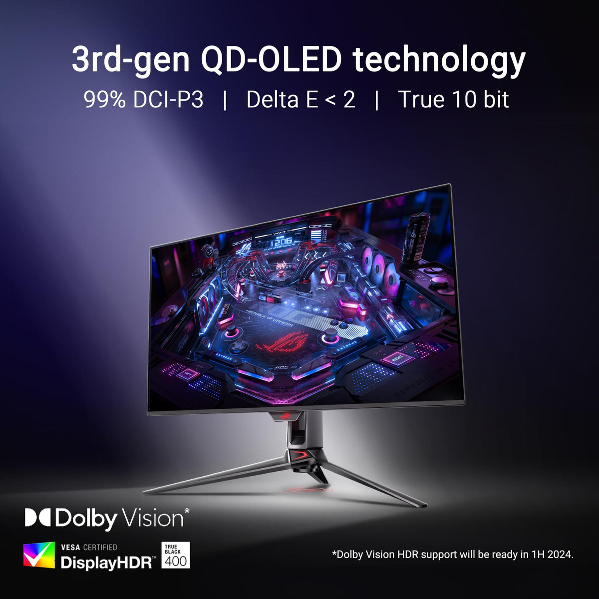 ASUS ROG Swift 32” 4K OLED Gaming Monitor (PG32UCDM) - UHD (3840 x 2160), QD-OLED, 240Hz, 0.03ms, G-SYNC Compatible, Custom Heatsink, Graphene Film, 99% DCI-P3, True 10-bit, 90W USB-C
