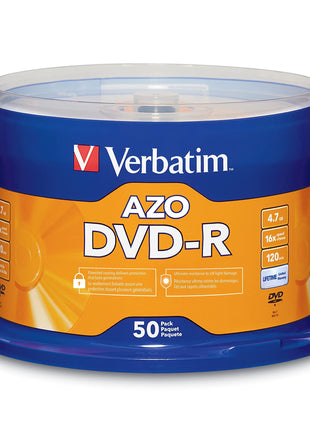 Verbatim DVD-R Blank Discs AZO Dye 4.7GB 16X Recordable Disc - 50 Pack Spindle