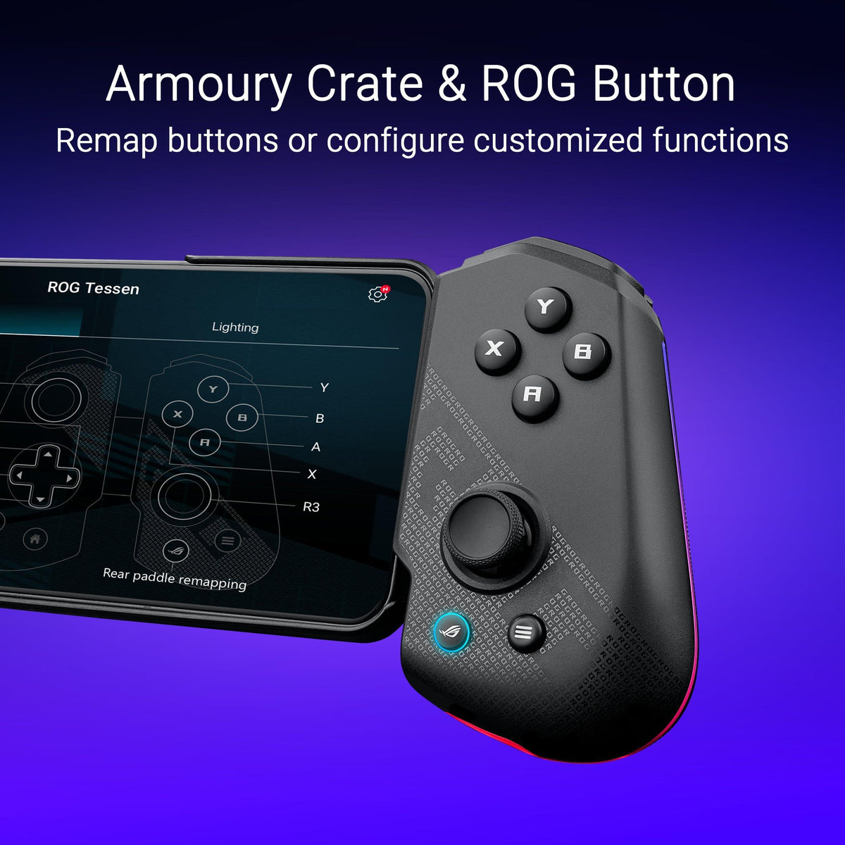 ASUS ROG Tessen Gaming Mobile Controller for Android (foldable, one size fits all, on-the-fly key mapping, RGB lighting, 500Hz polling rate)