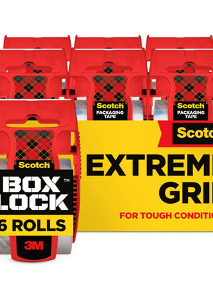 Scotch Box Lock Packing Tape, Clear, Extreme Grip Box Packaging Tape for Shipping and Mailing, 1.88 in. x 22.2 yd., 6 Rolls with Dispensers