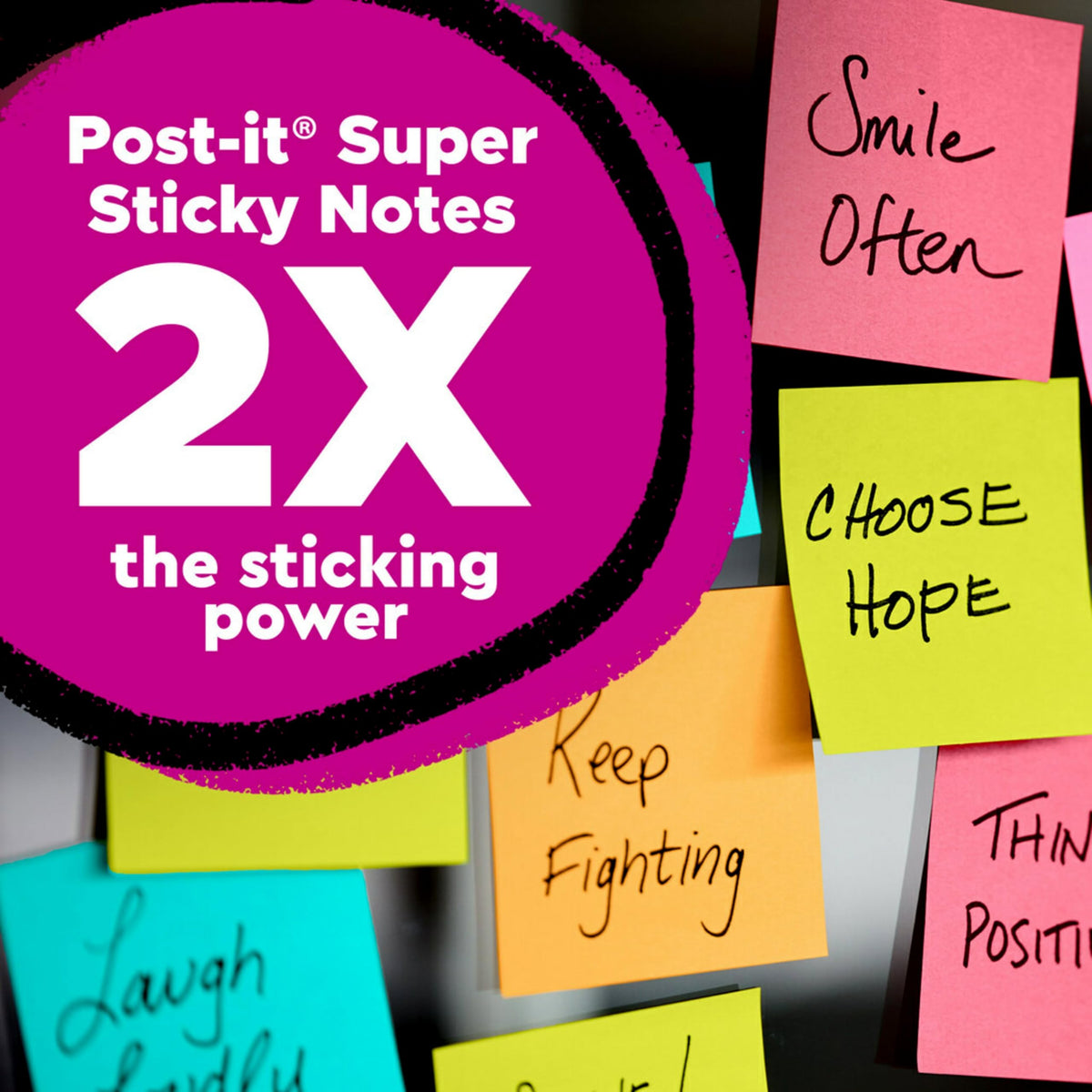 Post-it Super Sticky Notes, 24 Sticky Note Pads, 3 x 3 in., School Supplies, Office Products, 2X The Sticking Power, Supernova Neons Collection