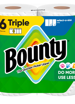Bounty Select A Size Paper Towels, White, 2 Triple Rolls = 6 Regular Rolls
