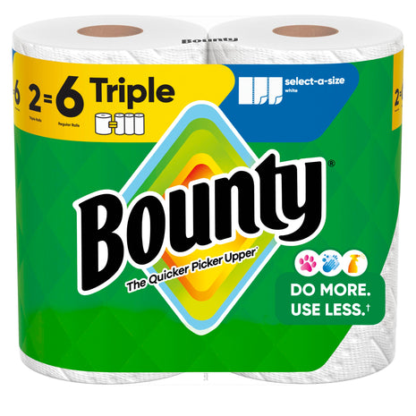 Bounty Select A Size Paper Towels, White, 2 Triple Rolls = 6 Regular Rolls