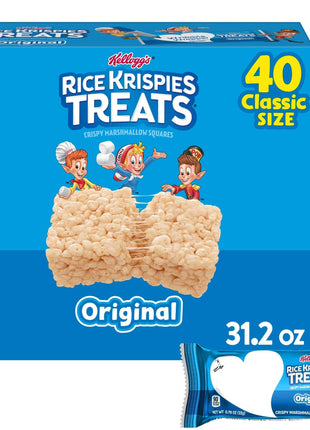 Rice Krispies Treats Crispy Marshmallow Squares, Kids Snacks, Snack Bars, Original, 31.2oz Box (40 Bars)