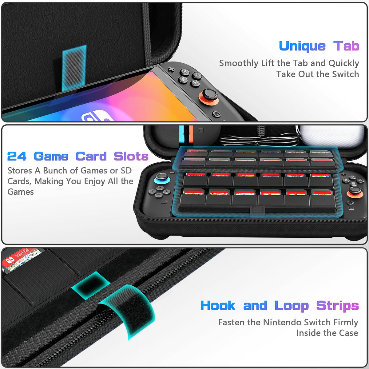 daydayup Switch Carrying Case Compatible with Nintendo Switch 2, with 24 Games Cartridges Protective Hard Shell Travel Carrying Case Pouch for Console & Accessories DS case