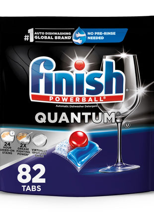 Finish Quantum Dishwasher Pods, No Pre-Rinse Dishwasher Detergent Soap Removes 24HR Dried-On Stain and Grease, Leaving a Virtually Spotless Shine, 82 Count