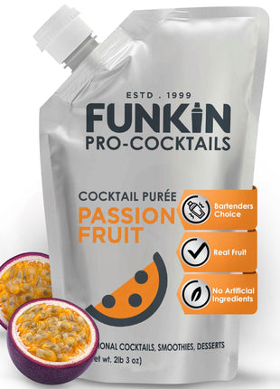 Funkin Fruit Puree | Real Fruit, Simple Ingredient, Natural Mixer for Cocktails, Drinks, Smoothies | Vegan, Non-GMO, Gluten-Free (2.2 lbs) (Passion Fruit)