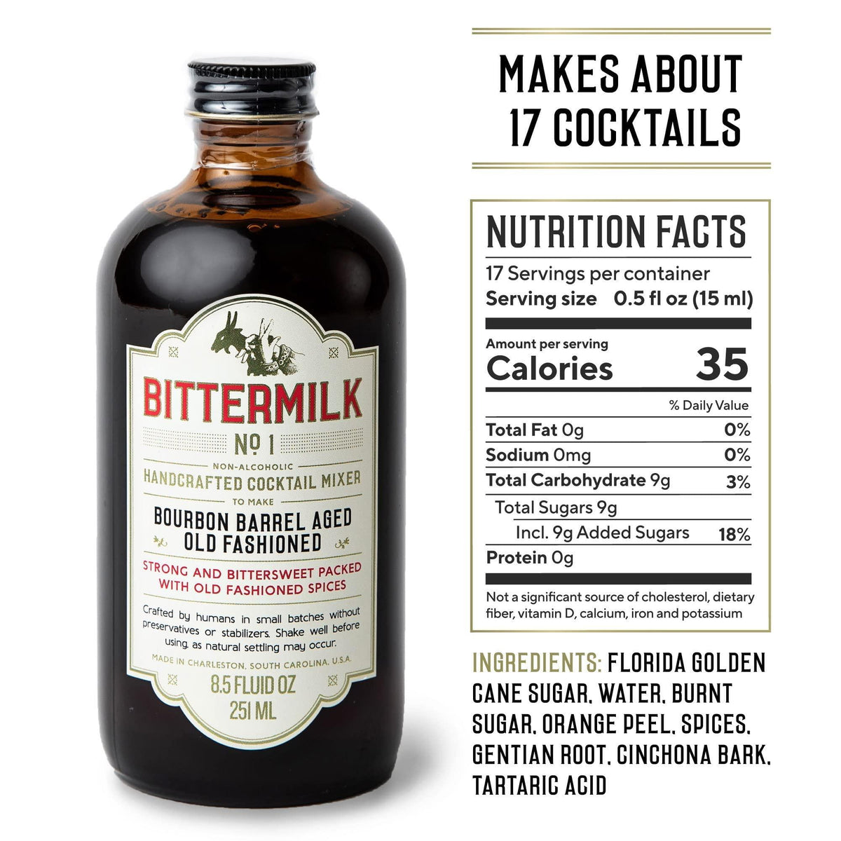 Bittermilk No.1 Bourbon Barrel Aged Old Fashioned Mix - All Natural Handcrafted Cocktail Mixer - Old Fashioned Syrup - More Complex than Bitters & Simple Syrup