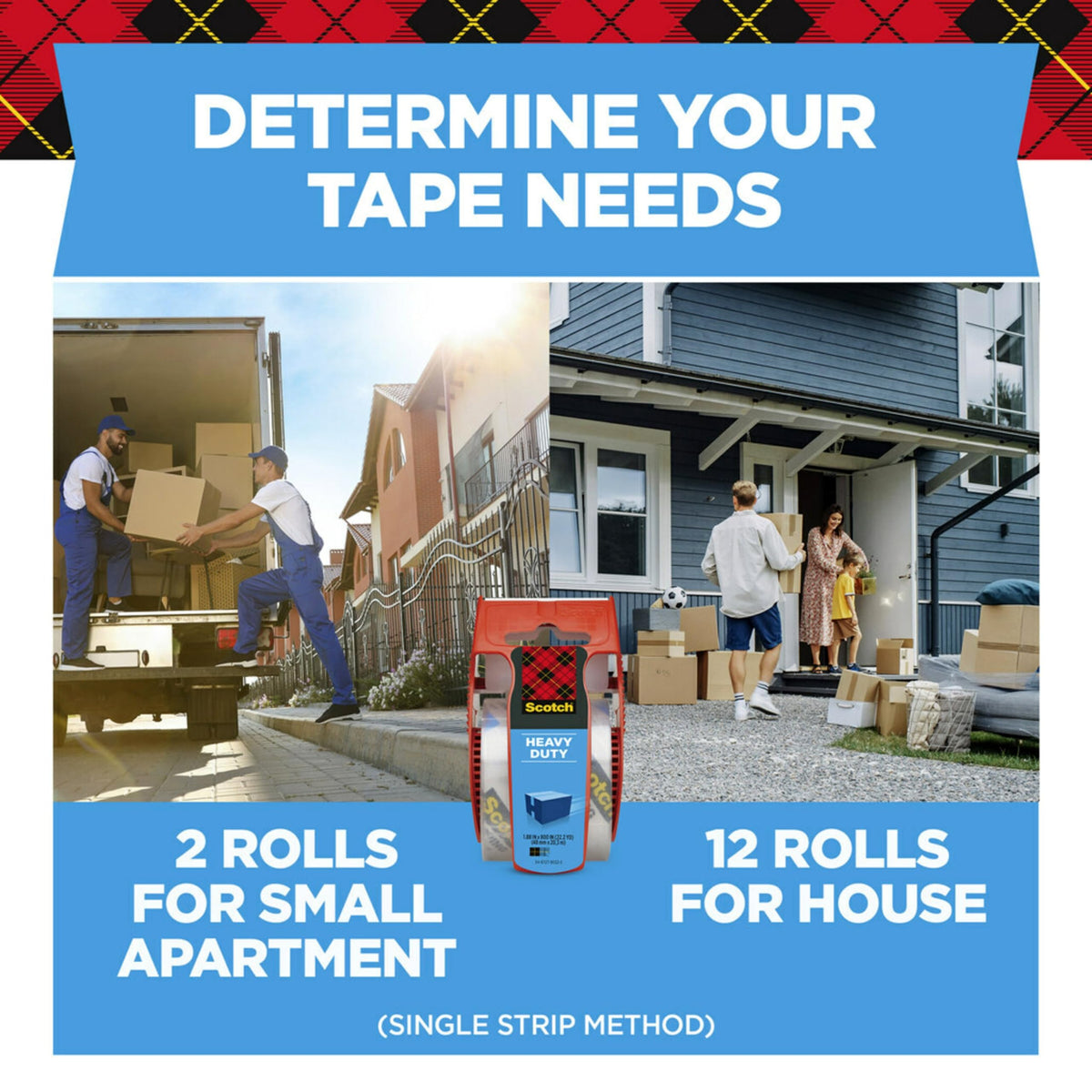 Scotch Heavy Duty Shipping Packaging Tape, 1.88" x 27.7 yd, Great for Packing, Shipping & Moving, Clear, 1 Dispensered Roll (142L)