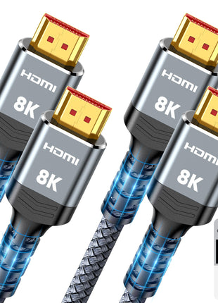 10K 8K HDMI 2.1 Cable 2-Pack 6.6FT, Highwings Certified 48Gbps Ultra High Speed Slim HDMI Cord,Support 4K@120Hz 8K@60Hz, HDCP 2.2&2.3, Dynamic HDR,eARC,DTS:X, Compatible with Roku TV/HDTV/PS5/Blu-ray