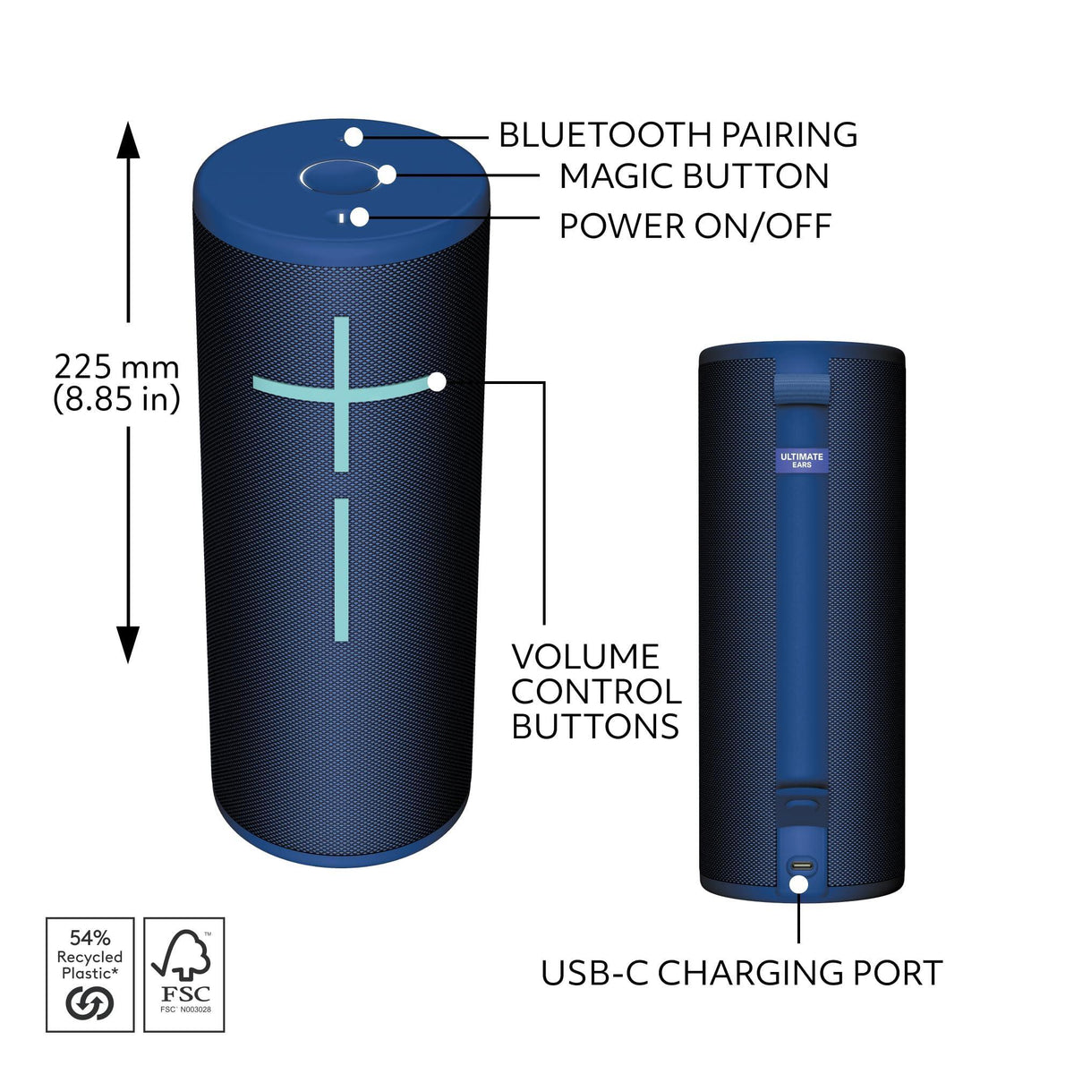 Ultimate Ears MEGABOOM 4 Portable Waterproof Bluetooth Speaker, 360-Degree Sound, Thundering Bass, 147ft Range, 20-Hour Battery, Floating Speaker - Blue