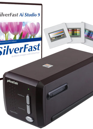 Plustek OpticFilm 8300i Ai Film Scanner - Ai Studio 9 + Advanced IT8 Target | Scan 35mm Film & Slide, Bundle SilverFast Ai Studio 9 + QuickScan Plus, Include Advanced IT8 Calibration Target (3 Slide)