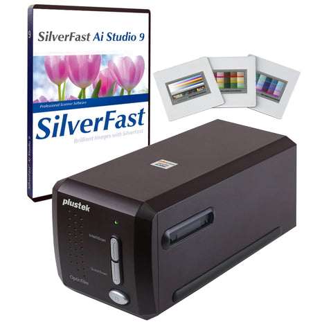 Plustek OpticFilm 8300i Ai Film Scanner - Ai Studio 9 + Advanced IT8 Target | Scan 35mm Film & Slide, Bundle SilverFast Ai Studio 9 + QuickScan Plus, Include Advanced IT8 Calibration Target (3 Slide)