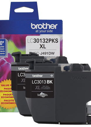 Brother Genuine LC30132PKS 2-Pack High Yield Black Ink Cartridges, Page Yield Up to 400 Pages/Cartridge, LC3013
