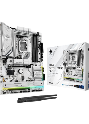 ASRock B860 Steel Legend WiFi 6E LGA1851 Intel Core Ultra (Series 2) DDR5 8666+ (OC) MHz 256GB M.2 ATX Motherboard Thunderbolt SATA3 6.0 Gb/s PCIe 5.0 2.5G LAN HDMI DisplayPort BIOS Flashback