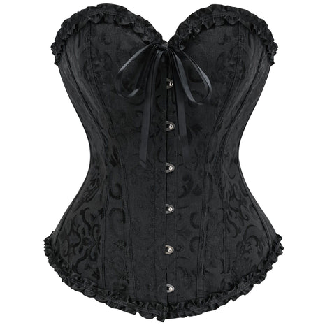 SZIVYSHI Corset Tops for Women, Bustier Shapewear Lingerie, Fashion Lace Waist Push Up Bodysuit Vest, Strapless Vintage Victorian Overbust Bodice for Night Out (Black,M)