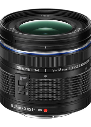 OM SYSTEM Olympus M.Zuiko Digital 9-18mm F4.0-5.6 II for Micro Four Thirds System Camera, Wide Angle Zoom, Portable Design | Ultra-Wide 9-18mm, F/4.0-5.6, Compact 154 G, 52mm Filter, Msc Af