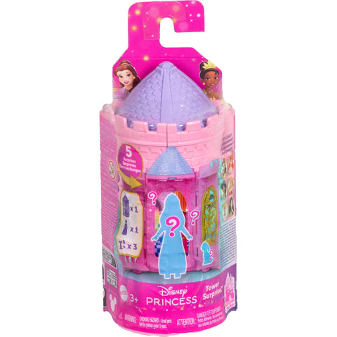 Mattel Disney Princess Tower Surprise Small Dolls & Accessories, Stacking Playsets with 4 Surprises & Friend from Disney Movies (Styles May Vary)