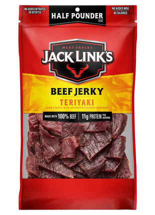 Jack Link's Teriyaki Beef Jerky Half Pounder - 8 oz Large Jerky Bag - Ready to Eat Real Meat Protein Snacks - 11g Protein per Serving - Made with 100% Real Beef
