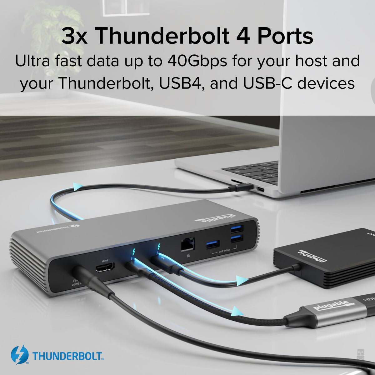 Plugable Thunderbolt 4 Dock with 100W Charging, Thunderbolt Certified, 3X Thunderbolt Ports, Laptop Docking Station Dual Monitor Single 8K or Dual 4K Monitor, 2.5G Ethernet, 1x SD, 4X USB
