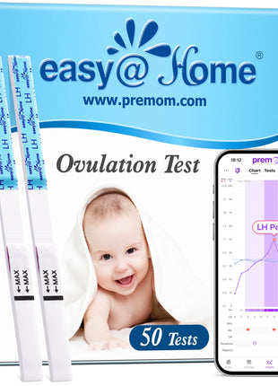 Easy@Home Ovulation Test Strips, 50-Pack, Fertility Test Kit | FSA Eligible, Ovulation Predictor Kit, Powered by Premom Ovulation Calculator iOS and Android APP, 50 LH Tests