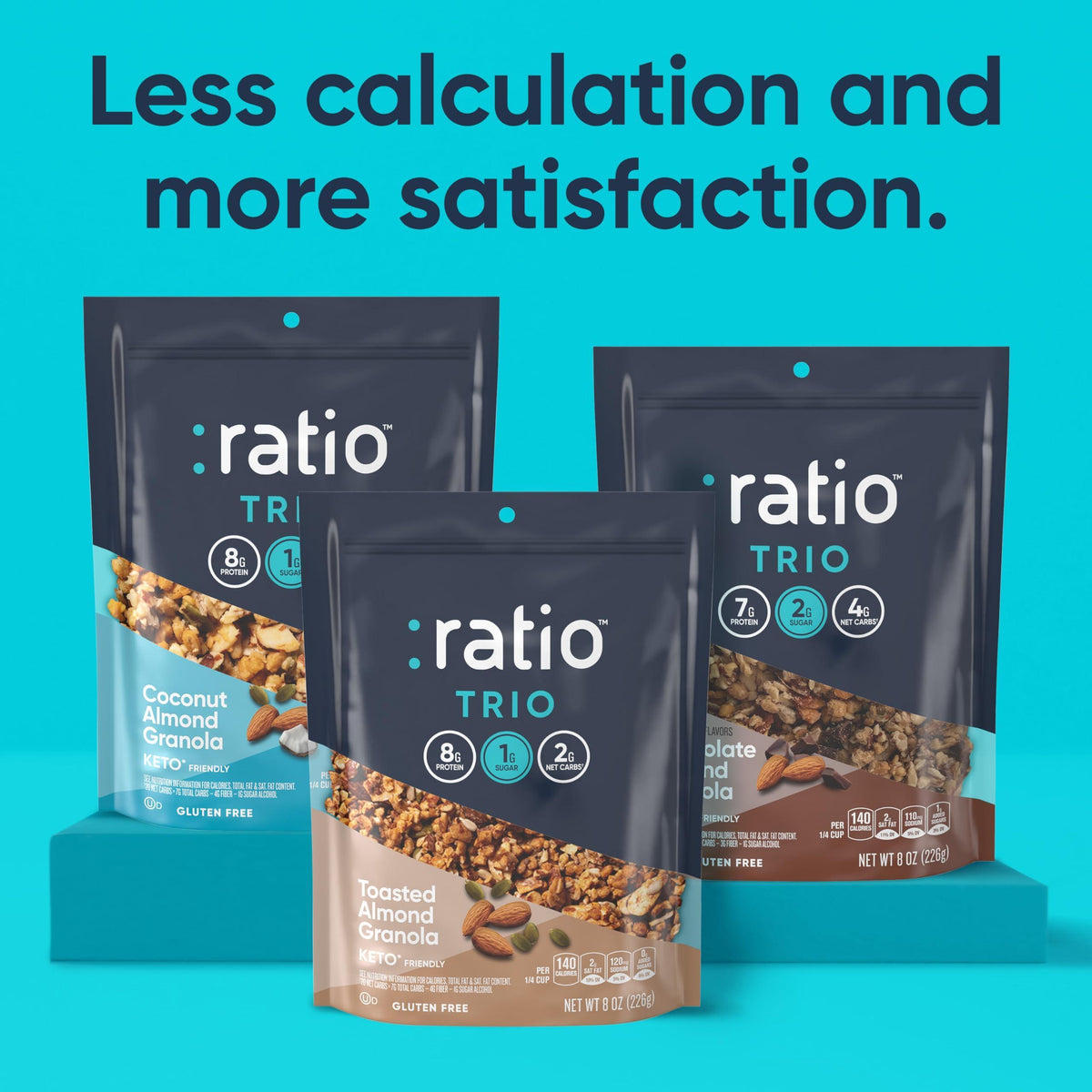 Ratio Trio Coconut Almond Granola Cereal, 1g Sugar, Keto Friendly, 8 oz Resealable Bag