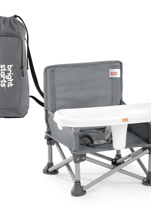Bright Starts Pop 'N Sit Portable Booster, Indoor/Outdoor Use, Floor Seat with Feeding Tray, Grey, 6 Mos - 3 Yrs