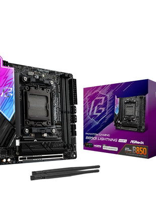 ASRock AMD B850i Lightning WiFi 6E Socket AM5 Ryzen 9000/8000/7000 Series DDR5 8200+ (OC) MHz 128GB Mini ITX Motherboard M.2 SATA3 6.0 Gb/s PCIe 5.0 B850 BIOS Flashback