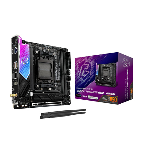 ASRock AMD B850i Lightning WiFi 6E Socket AM5 Ryzen 9000/8000/7000 Series DDR5 8200+ (OC) MHz 128GB Mini ITX Motherboard M.2 SATA3 6.0 Gb/s PCIe 5.0 B850 BIOS Flashback