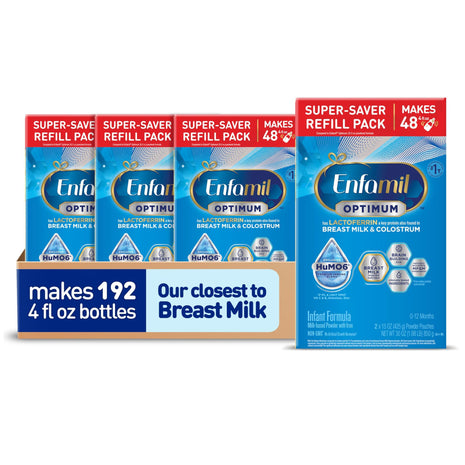 Enfamil Optimum (Enspire), Our Closest Formula to Breast Milk, Immune-Supporting Lactoferrin and Brain-Building DHA Baby Formula, Powder 30 Oz Refill, Pack of 4