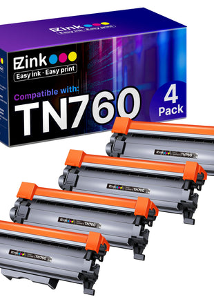 E-Z Ink Compatible TN760 Toner Cartridges Replacement for Brother TN-760 TN730 TN-730 to Use with HL-L2350DW HL-L2395DW HL-L2390DW HL-L2370DW MFC-L2750DW MFC-L2710DW DCP-L2550DW (Black, 4 Pack)