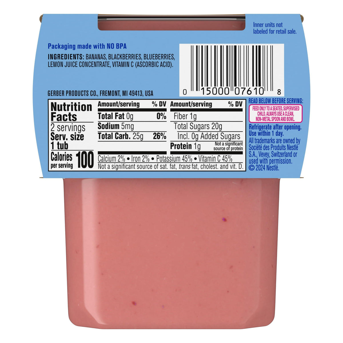 Gerber 2nd Foods Banana Blackberry Blueberry 4 Ounce Tubs, 2 Count (Pack of 8)