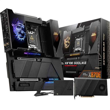 MSI MEG X870E GODLIKE, E-ATX - Supports AMD Ryzen 9000/8000/7000 Processors, AM5 - Dynamic Dashboard III, EZ Slide M.2, 110A SPS, DDR5 Memory (9200+ MT/s OC), M.2 & PCIe 5.0, USB4, Wi-Fi 7, 10G LAN
