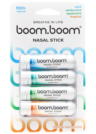 BoomBoom Nasal Stick | Vapor Flow Technology | Cool Refreshing Sensation | Natural Mood Boost | Simple Ingredients | Essential Oils + Menthol Inhaler (Mint, Wintermint, Tropical, Spearmint)